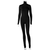 Color Women Rompers 2021 Long Sleeve Solid Turtleneck Skinny Bodycon Jumpsuit Fashion Fitness Casual One Piece