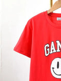 vintage chic smiley print T-shirt women 2022 summer short sleeve round neck cotton cozy tees casual tops female