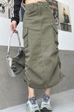 Style High Waist Midi Skirts Women Leisure Simple Denim Shirring Design Behind-Slit Streetwear Y2k Spring All-match