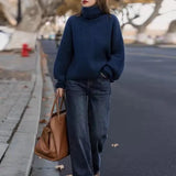 Zingj Winter New Hot Style Atmosphere Sense Small Small Soft Waxy Thick Gentle Korean Lazy Wind Turtleneck Sweater-Outfit