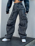 Zingj New 2024 Stylish High-Waist Straight Leg Loose Casual Denim Wide-Leg