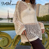 Sexy Fishnet See Through Oversize Sweater Women Elegant Casual Outerwear Korean Fashion Jumper Retro Pullovers