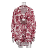 Zingj Women's 2024 New Vintage Shirt Sling Shorts Set Chinese Style Ink Printing Fashion Three-Piece Set-Outfit