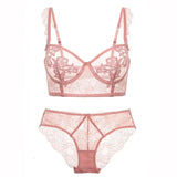 Ultra-thin Lingerie Women's Underwear Sexy Underwire Bra Brief Set Women Floral Embroidery Transparent Bralette