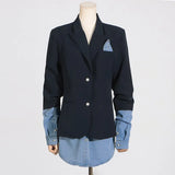 Zingj Splicing Suit Jacket Female 2024 Autumn New Dress Suit Lapel High Sense Long Sleeve Small Suit