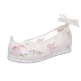 Zingj Shoes Bow Shoes Hanfu Shoes Nail Beads National Style Ancient Costume Mesh Embroidered Cloth Shoes Summer Female