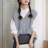 Zingj Small V Collar Soft Waxy Simple And Generous Knitting Vest New Female Gentle Girl Pure Color Sweet Sister Vest Female-Outfit