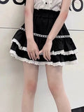 Black Lace Trim Ruffles Mini Skirt- Outfit