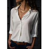 Elegant Long Sleeve Oversized Solid V-Neck Chiffon Blouse Summer Women Tops Female Office Shirts Casual