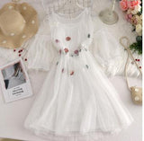 Summer Autumn Women Long A-Line Dress Sweet Floral Butterfly Lace Dress Female Short Sleeve Mesh Dress Vestidos