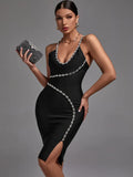 Bandage Dress 2022 New Women's Black Bodycon Dress Elegant Sexy Crystal Evening Club Party Dress High Quality