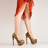 Onlymaker Women's Platform 16CM Thin Heels Pumps Fashion Leopard Round Toe Shoes Sexy Party wedding Stiletto Plus Size