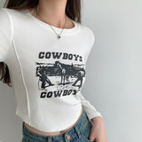 Shoulder Round Collar Long-Sleeved T-Shirt Women's Early Autumn New High-Waisted Spicy Girls Short Style