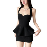 2024 Summer New Women's Clothing Fresh Sweet Wrapped Breasts To Repair The Leaves On The Side Of The Solid Color Hanging Neck