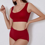 Sexy Seamless Tops Set High Waist Panties Women Wireless Underwear Suit Soft Padded Bras Set Backless Bralette