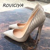 snake printing stilettos 12cm high heels pointed toe women pumps extreme party wedding shoes plus size 33 45 QP063