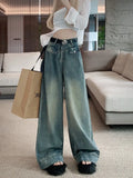 Zingj Wide-Leg Jeans Women's Fall 2023 New High Waist Show Thin Loose Design Feeling Straight Tube Floor