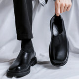 Zingj Head Leather Shoes Male British Wind Elastic Belt Lazy Man One Foot Pedal Big Head Leisure Business Small Leather Shoes