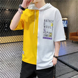 New Men's T-Shirt Top Breathable Stitching Men's Cotton Short-Sleeved Loose Round Neck Hong Kong Style Men's