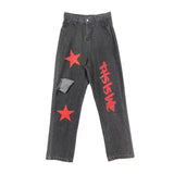 Vintage Stars Print Ripped Straight Wide Leg JeansOutfit