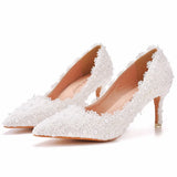 Cm Pointed Single Shoes Small Thin Heel Single Heel Single Shoe Tips Shoes Large Size Women's Shoes Lace Wedding Shoes Bridesmaid