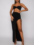 Halter Straps Top And Skirt 2 Piece Dress Sets Outfits For Women Drawstring Ruched Club Sleeveless Matching