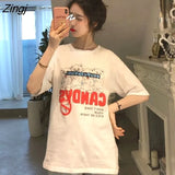 Sleeve T-shirts Women Crop Top Cartoon Printed Loose Slender All-match Street Wear Korean Girls New Fashion Casual