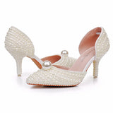 Cm Pointed High-Heeled Sandals Pearl Dinner Ball Beaded Sandals Bride Wedding Wedding Shoot White Wedding Shoes
