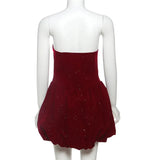 Sequin Strapless Puff Skirt Mini Dress- Outfit