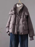 Knit Sleeve Advanced Sense Down Jacket Women's 2024 Winter New Thread Sleeve Standing Collar Warm White Duck Down Short Bread Clothing-Outfit