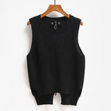 Neck Short Front Long Sweater Vest Women College Style Loose Large Size Casual Knitted Sweater Vest Pullover Female