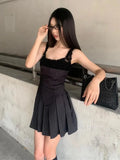 Black Pleated Strap Mini Dress- Outfit