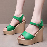 Layer Of Cow Skin Summer New Thick-Bottomed Beach 11CM Slopes And Women's Sandals High Heel Waterproof Table Comfortable Pine Pastry Fish Mouth