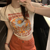 Indie Print Short Sleeve Crop TopOutfit