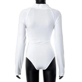 White V-Neck Draped Long Sleeve Bodysuit- Outfit