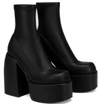 Blue Short Boots Women Thick And 2025 Spring And Autumn Cowboy High Heel Boots Frosted Leg Elastic Boots Large Size Women's