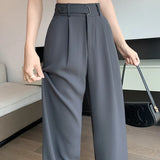 Narrow Version Wide Leg Pants Female Summer Ice Silk Pants Small Thin Hanging Feeling Straight Tube Casual Show Thin Contracted Floor Pants-Outfit