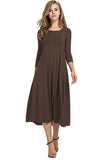 2020 Autumn Winter Elegant New Fashion O Neck Women's Midi Maxi Dress Casual Tunic Solid Three Quarter Ladies Long