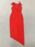 Red 3D Flower Cutout Rhinestone Midi Dress- Outfit