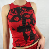 Vintage Y2K Aesthetic Tank Top Hip Hop Face Graphic Print Sleevless Slim Fit Women Gothic Crop Vest Sweats Tee