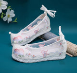 Zingj Shoes Bow Shoes Hanfu Shoes Nail Beads National Style Ancient Costume Mesh Embroidered Cloth Shoes Summer Female