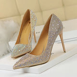 Zingj Korean Version Of Fashion Banquet Women's Shoes Thin Heel Shallow Mouth Pointed Head Sexy Show Thin Water Diamond Color Diamond High Heel Single