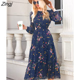 Ditsy Floral Print Chiffon Cutout Maxi Dress For Women Sexy O-neck Long Sleeve Party Dress 2023 Spring Autumn