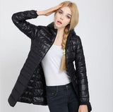 Autumn Winter Women Ultra Light Duck Down Coat Hooded Jackets Slim Medium Long Plus Size Parkas Thickness