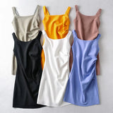 Zingj New Pleated Vest Dress Summer Women's Solid Color Square Collar Sleeveless Hip