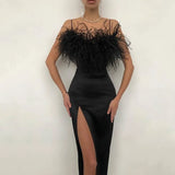 Sleeveless Bodycon Long Vest Dress Spring Summer Fashion Women Dresses Elegant Feather Patchwork Sequins Solid Party