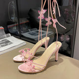 Texture Strap With High Heels Female 2025 Summer One Word With A Bow Fairy Wind Fine Heel Roman Open Toe