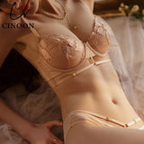 Sexy Floral Embroidery Lingerie Push Up Brassiere Lace Hollow Out Underwear Set Sexy Ultra-thin Cup For Women