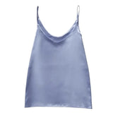 Summer Solid Sleeveless Crop Casual Camis Tank Tops Ladies V-Neck Female Vest Women Imitation Silk