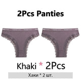2PCS/Set Women's Panties Cotton Lace Panties And Thongs Comfortable Lingerie Low Waisted Underpants Female Lingerie